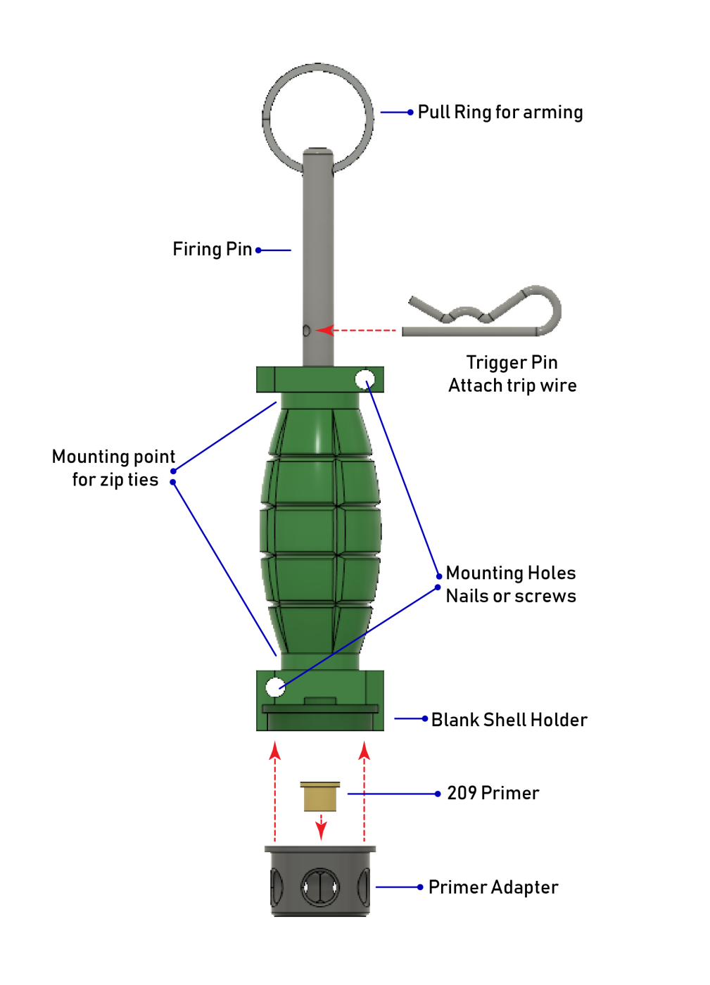 12 Gauge Perimeter Alarm with 209 Shotgun Primer Adapter